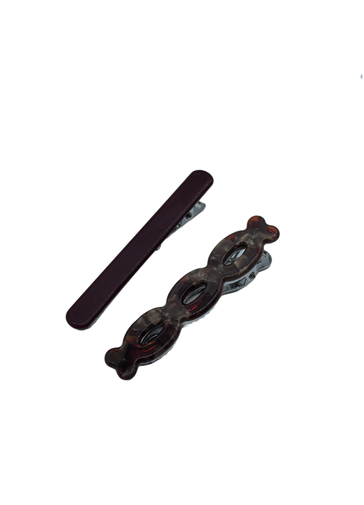 2 Pcs Twist-shaped Acetate Hair Clips For Women Brown Duckbill Metal Barrettes Elegant Hair Accessories