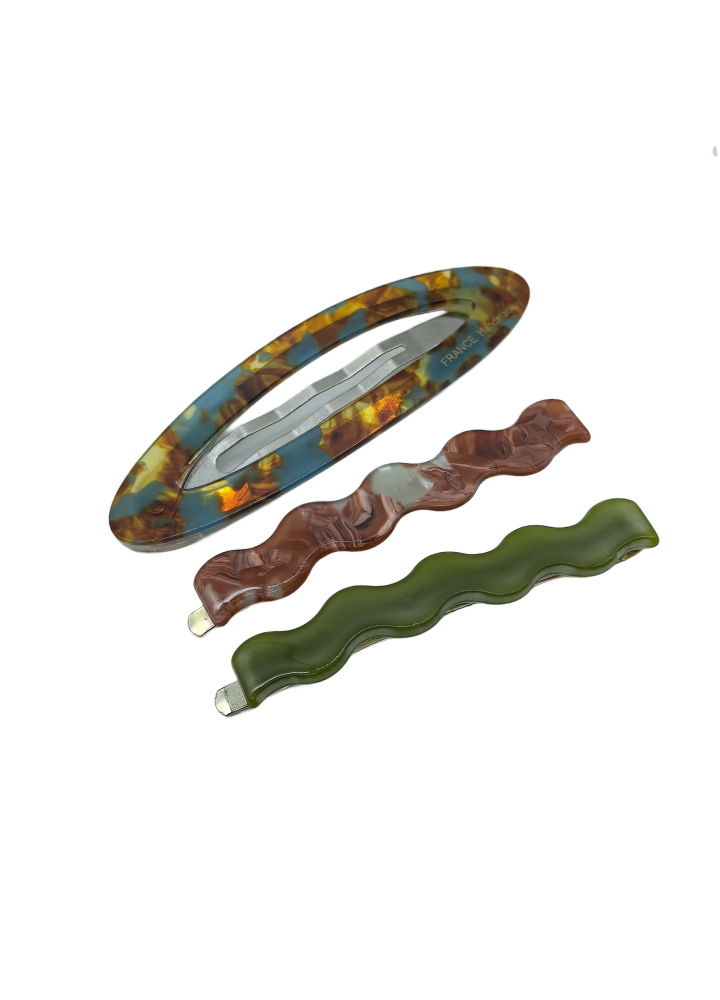 3 Pcs French Hair Clips Acrylic Acetate Alligator Clips Green Brown Resin Oval Tortoise Shell Barrettes For Women