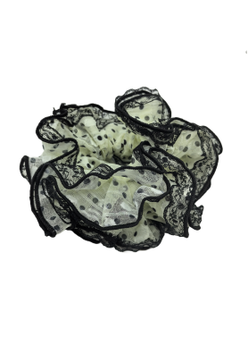 Black Lace Scrunchies For Women Large Elastic Hair Ties Ropes Black Polka Dot Hair Ties Ponytail Holder