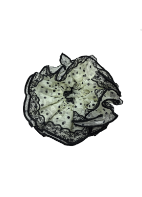 Black Lace Scrunchies For Women Large Elastic Hair Ties Ropes Black Polka Dot Hair Ties Ponytail Holder