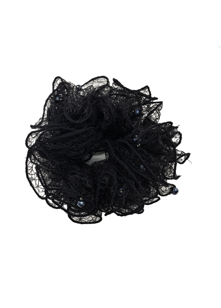 Black Lace Scrunchies For Women Large Elastic Hair Ties Ropes Black-rimmed Hair Ties Ponytail Holder