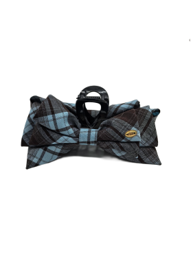 Fabric Bow Hair Claw Clips Blue Plastic Ponytail Holder Clips With Bowknot On Both Side